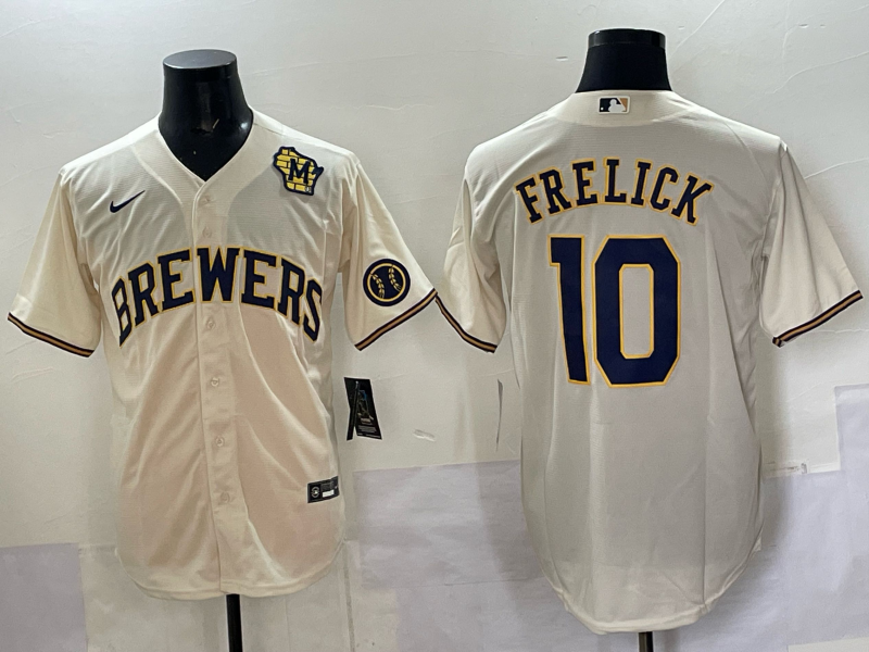 Men Milwaukee Brewers #10 Frelick cream Nike MLB 2025 Jersey 003